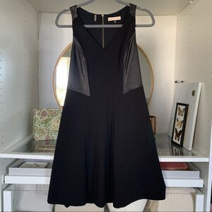Rebecca Taylor Women's Size 2 Black Lamb Leather Paneled Shift A Line Dress